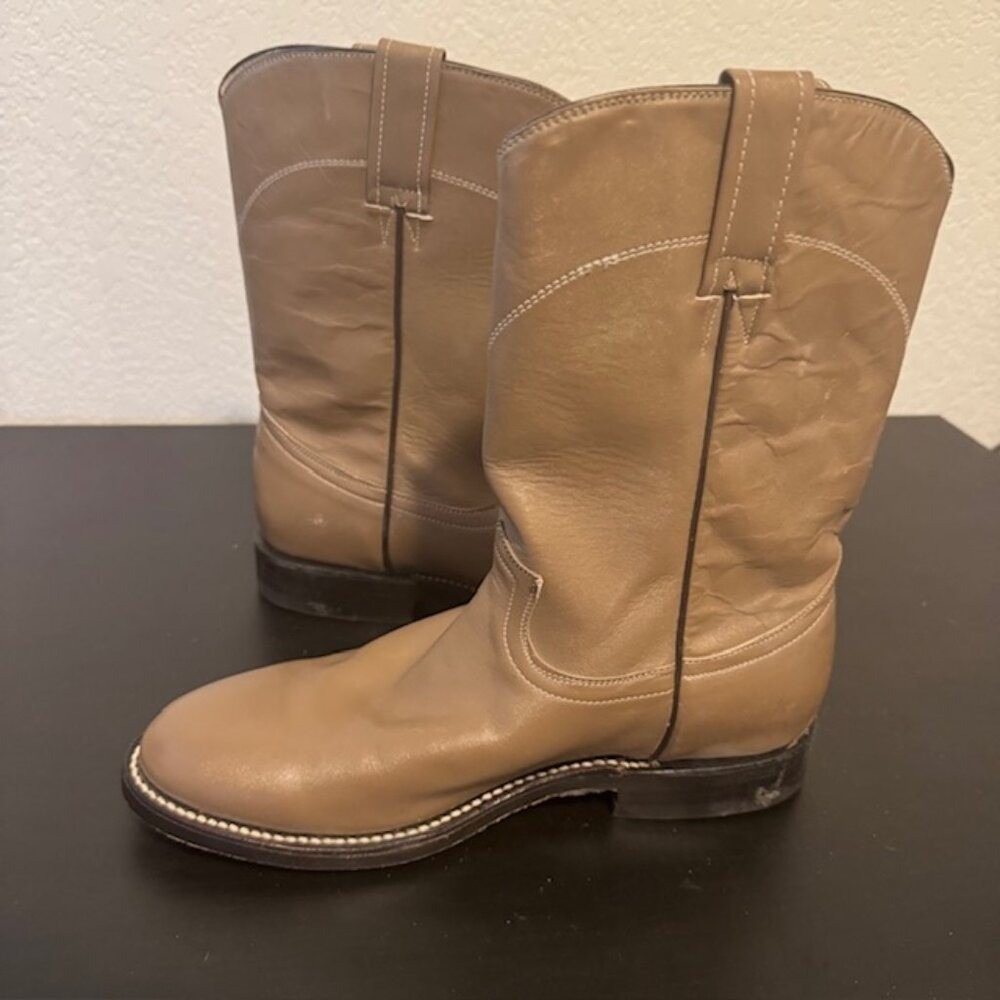 Cowtown Roper Boots Women 6.5 Tan Leather Handmade Western Mid Calf
